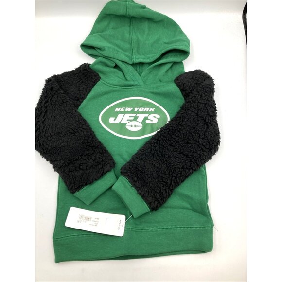 NFL 3T Toddler New York Jets Hooded Sweatshirt Sherpa Sleeve Hoodie - NEW - Picture 1 of 6